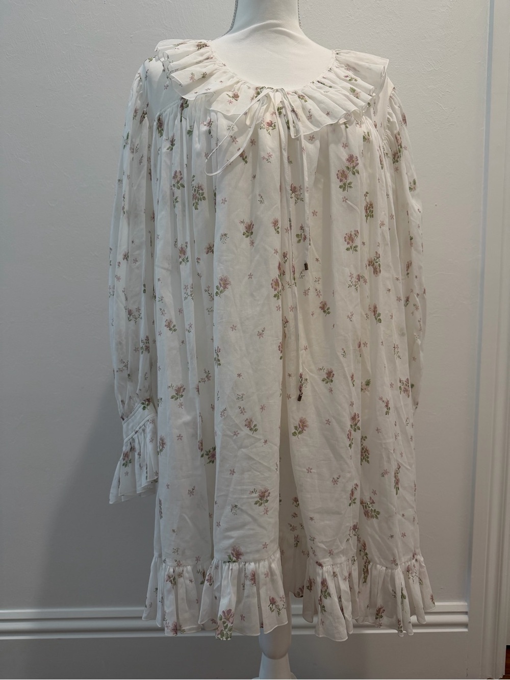 Chloe Cream Floral A-Line Skirt with Pink Blossoms